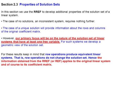 Section 2.3 Properties of Solution Sets