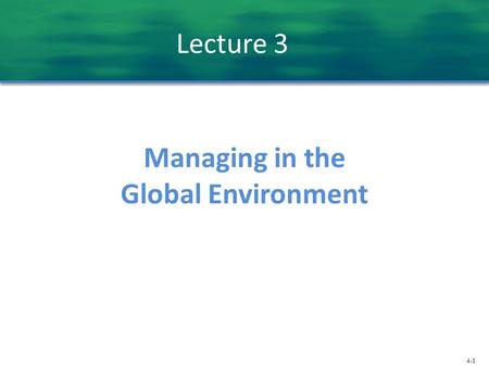 Managing in the Global Environment