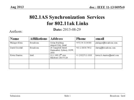 802.1AS Synchronization Services for ak Links