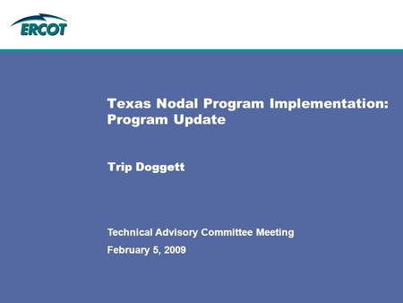February 5, 2009 Technical Advisory Committee Meeting Texas Nodal Program Implementation: Program Update Trip Doggett.