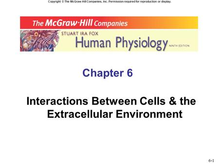 Copyright © The McGraw-Hill Companies, Inc. Permission required for reproduction or display. Chapter 6 Interactions Between Cells & the Extracellular Environment.