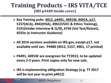 Training Products – IRS VITA/TCE (IRS p4480 Inside cover)