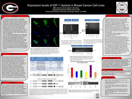 Expression levels of IGF-1 Variants in Breast Cancer Cell Lines Jillian Hood (Clark Atlanta University), Rupali Hire,PhD and Melissa Davis, PhD Davison.