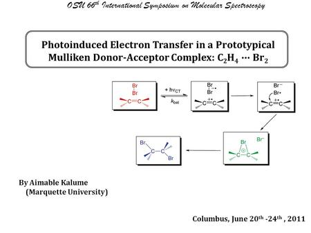 Photoinduced Electron Transfer in a Prototypical Mulliken Donor-Acceptor Complex: C 2 H 4 ∙∙∙ Br 2 OSU 66 th International Symposium on Molecular Spectroscopy.