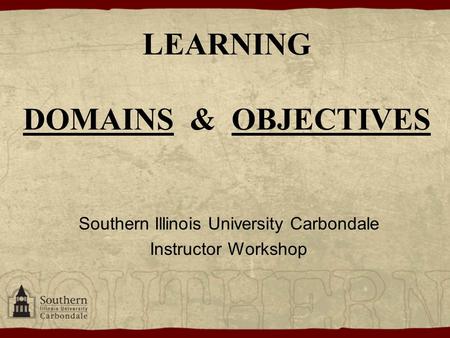 LEARNING DOMAINS & OBJECTIVES Southern Illinois University Carbondale Instructor Workshop.