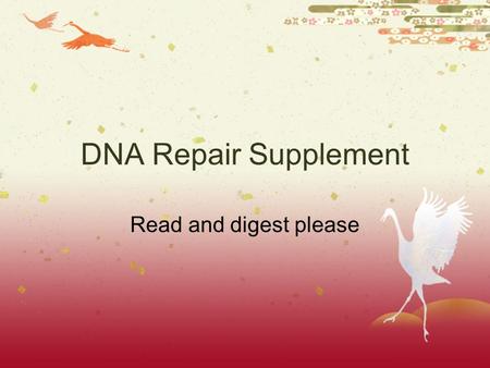 DNA Repair Supplement Read and digest please. Things that Damage DNA 1. Radiation - Cosmic 2. Chemicals - in the environment 3. DNA Replication Accidents.