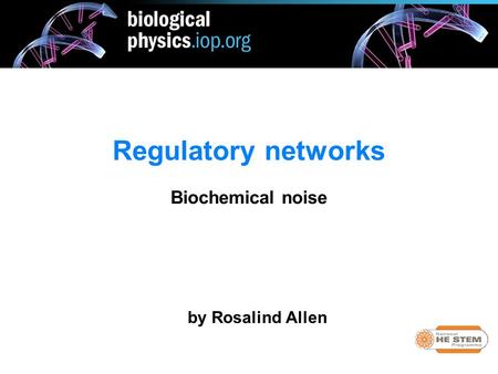By Rosalind Allen Regulatory networks Biochemical noise.