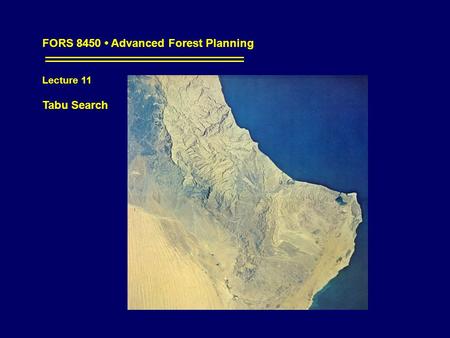 FORS 8450 Advanced Forest Planning Lecture 11 Tabu Search.