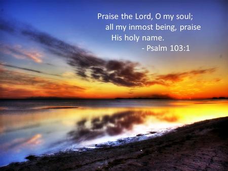 Praise the Lord, O my soul; all my inmost being, praise His holy name. - Psalm 103:1.