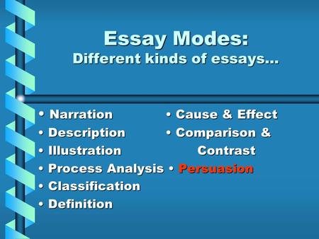 Essay Modes: Different kinds of essays…