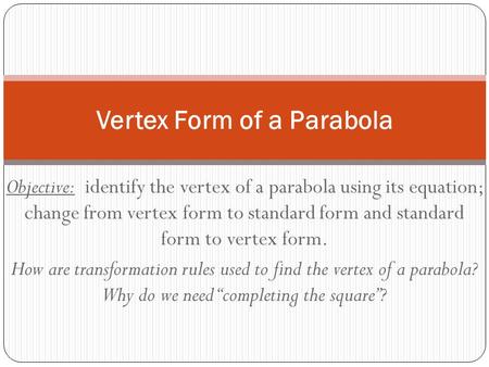 Vertex Form of a Parabola