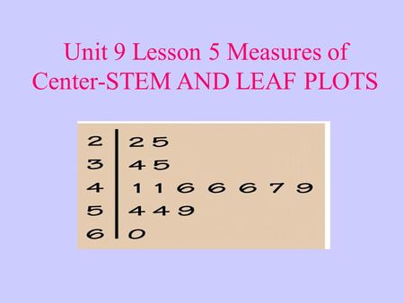 Unit 9 Lesson 5 Measures of Center-STEM AND LEAF PLOTS.