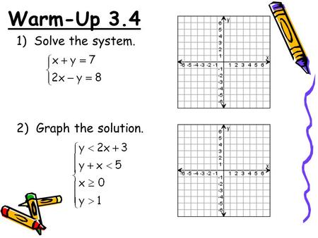 Warm-Up 3.4 1) Solve the system. 2) Graph the solution.