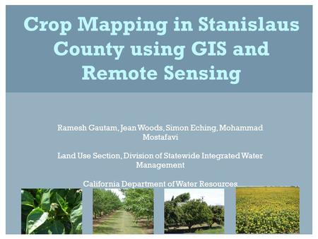 Crop Mapping in Stanislaus County using GIS and Remote Sensing Ramesh Gautam, Jean Woods, Simon Eching, Mohammad Mostafavi Land Use Section, Division of.