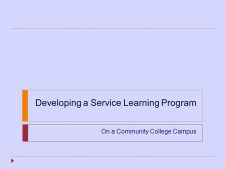 Developing a Service Learning Program On a Community College Campus.