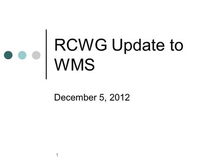 RCWG Update to WMS December 5, 2012 1. General Update Agenda Items for Today: Verifiable Cost Manual clarifications (vote) White Paper on Long Term Fuel.