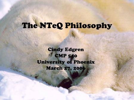 The NTeQ Philosophy Cindy Edgren CMP 540 University of Phoenix March 27, 2006.