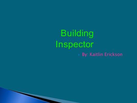 Building Inspector  By: Kaitlin Erickson Building Inspectors examine buildings, highways, streets, sewers, water systems, dams, bridges, and other structures.