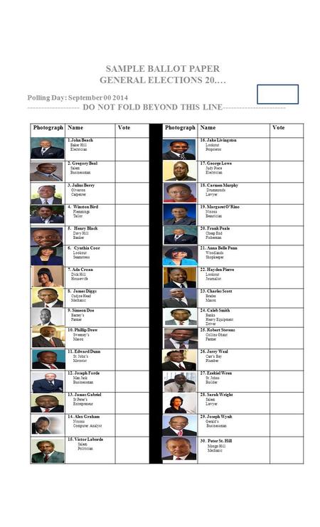 SAMPLE BALLOT PAPER GENERAL ELECTIONS 20.… Polling Day: September 00 2014 ------------------- DO NOT FOLD BEYOND THIS LINE----------------------- PhotographNameVote.