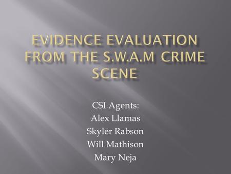 CSI Agents: Alex Llamas Skyler Rabson Will Mathison Mary Neja.