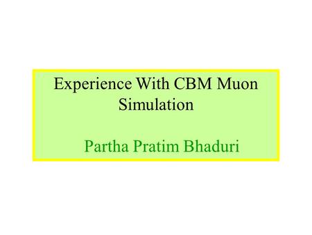 Experience With CBM Muon Simulation Partha Pratim Bhaduri.