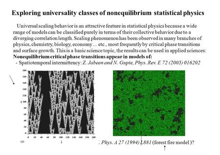 Exploring universality classes of nonequilibrium statistical physics Universal scaling behavior is an attractive feature in statistical physics because.