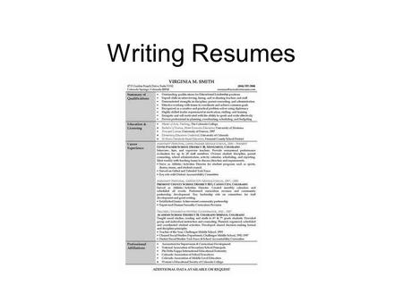 Writing Resumes. Assignment As part of our business communication unit, you are asked to complete both a resume and a cover letter to be submitted for.