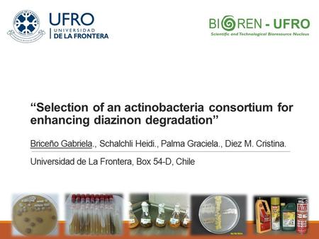 “Selection of an actinobacteria consortium for enhancing diazinon degradation” Briceño Gabriela., Schalchli Heidi., Palma Graciela., Diez M. Cristina.