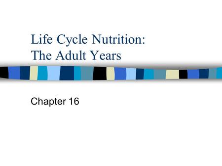 Life Cycle Nutrition: The Adult Years