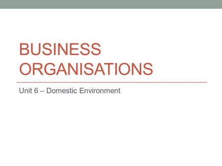 BUSINESS ORGANISATIONS Unit 6 – Domestic Environment.