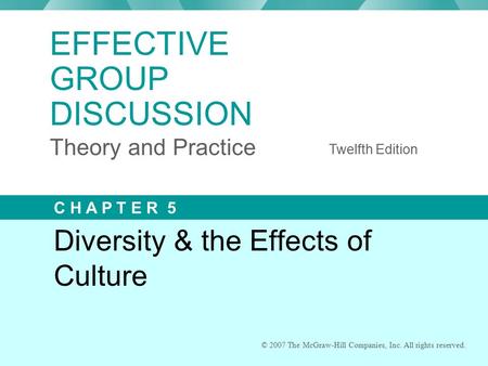 © 2007 The McGraw-Hill Companies, Inc. All rights reserved. Diversity & the Effects of Culture © 2007 The McGraw-Hill Companies, Inc. All rights reserved.