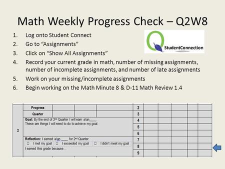 Math Weekly Progress Check – Q2W8