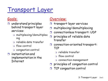 Transport Layer Goals: Overview: