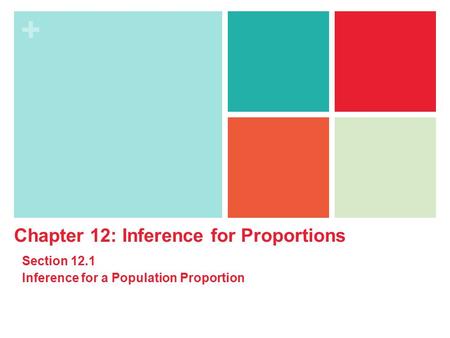 + Chapter 12: Inference for Proportions Section 12.1 Inference for a Population Proportion.