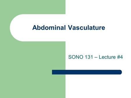 Abdominal Vasculature SONO 131 – Lecture #4. Vascular Anatomy Arterioles Artery Heart Capillaries Venules Vein.