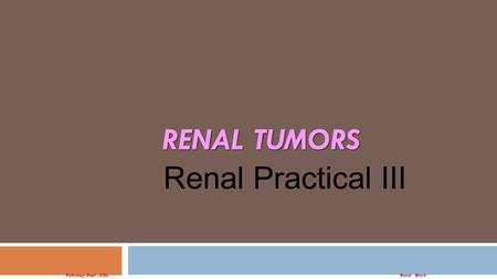 RENAL TUMORS Renal BlockPathology Dept, KSU Renal Practical III.