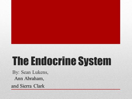 The Endocrine System By: Sean Lukens, Ann Abraham, and Sierra Clark.