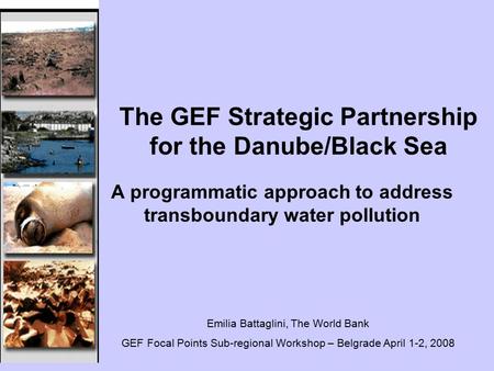 A programmatic approach to address transboundary water pollution The GEF Strategic Partnership for the Danube/Black Sea Emilia Battaglini, The World Bank.
