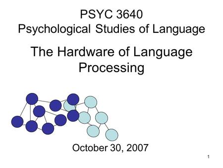 PSYC 3640 October 30, 2007 PSYC 3640 Psychological Studies of Language The Hardware of Language Processing October 30, 2007.