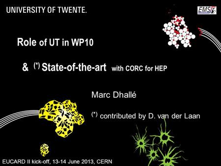 Role of UT in WP10 & (*) State-of-the-art with CORC for HEP Marc Dhallé (*) contributed by D. van der Laan EUCARD II kick-off, 13-14 June 2013, CERN.