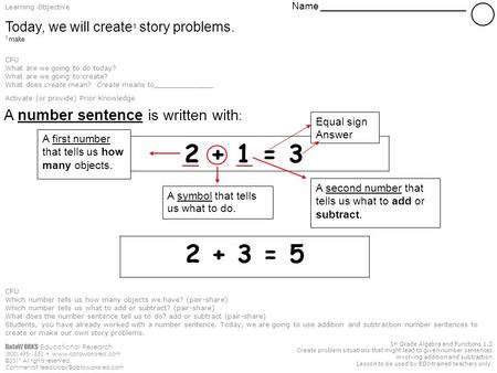 DataWORKS Educational Research (800) 495-1550  ©2011 All rights reserved. Comments? 1 st Grade Algebra and.