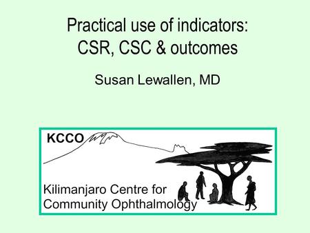 Practical use of indicators: CSR, CSC & outcomes Susan Lewallen, MD.
