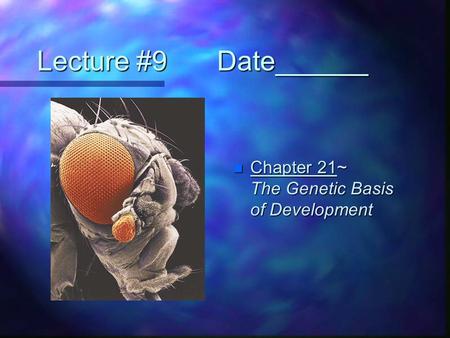 Lecture #9		Date______ Chapter 21~	 The Genetic Basis of Development.