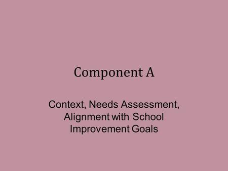 Component A Context, Needs Assessment, Alignment with School Improvement Goals.