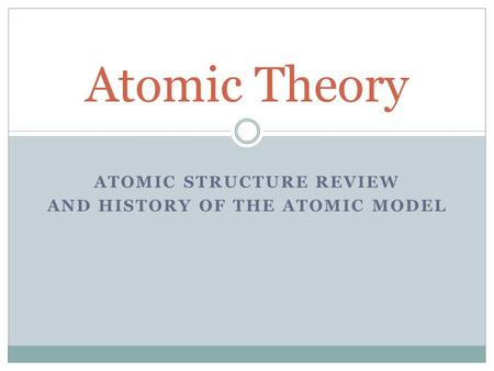 ATOMIC STRUCTURE REVIEW AND HISTORY OF THE ATOMIC MODEL Atomic Theory.