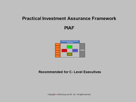 Practical Investment Assurance Framework PIAF Copyright © 2009 Group Joy Pty. Ltd. All rights reserved. Recommended for C- Level Executives.