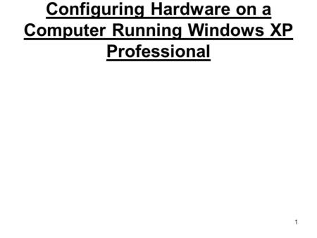 1 Configuring Hardware on a Computer Running Windows XP Professional.