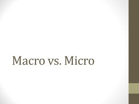 Macro vs. Micro. Lesson objectives Define key terms in the field of business economics Display understanding of the use of graphical tools as representations.