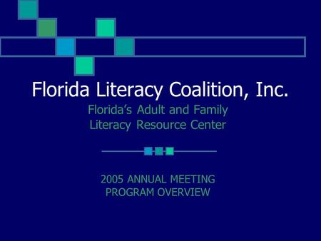 Florida Literacy Coalition, Inc. Florida’s Adult and Family Literacy Resource Center 2005 ANNUAL MEETING PROGRAM OVERVIEW.