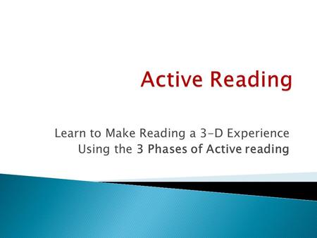 Learn to Make Reading a 3-D Experience Using the 3 Phases of Active reading.